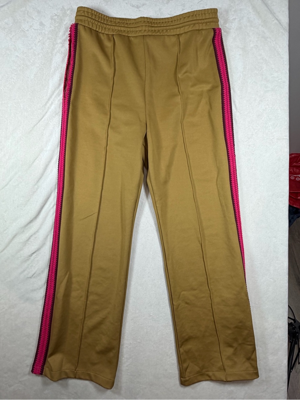 Women’s MAEVE Medium Brown Track Pants with Pink Side Stripe